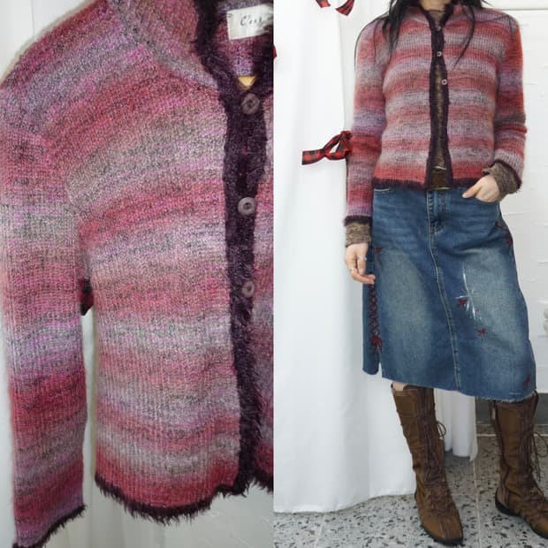 Burgundy fur cardigan