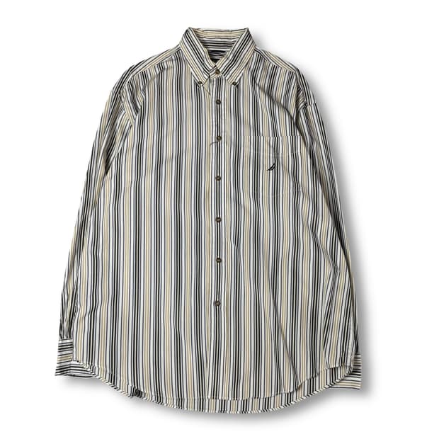 노티카 블루 베이지 멀티 스트라이프 긴팔 셔츠 L