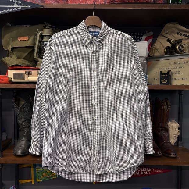 90s 폴로 랄프로렌 마이크로 체크 투플리 코튼 버튼다운 셔츠 N337