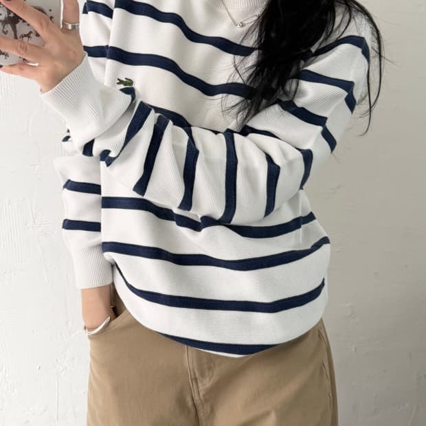 Lacoste 라코스테 블루 컬러 스트라이프 코튼 니트