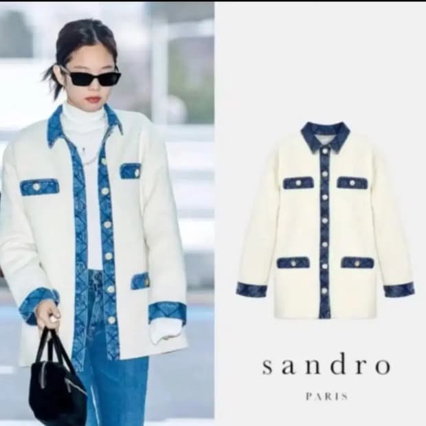 산드로 화이트 데님 트리밍 자켓38