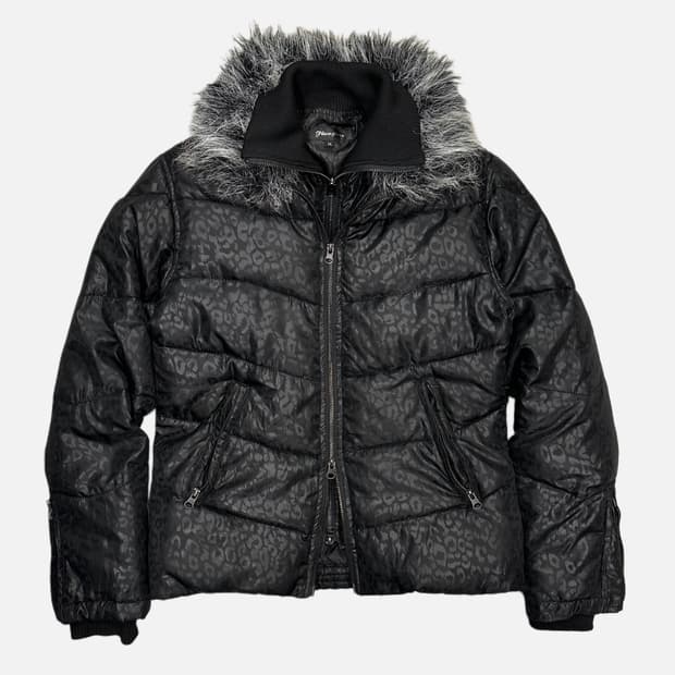 leopard pattern layered padded jacket