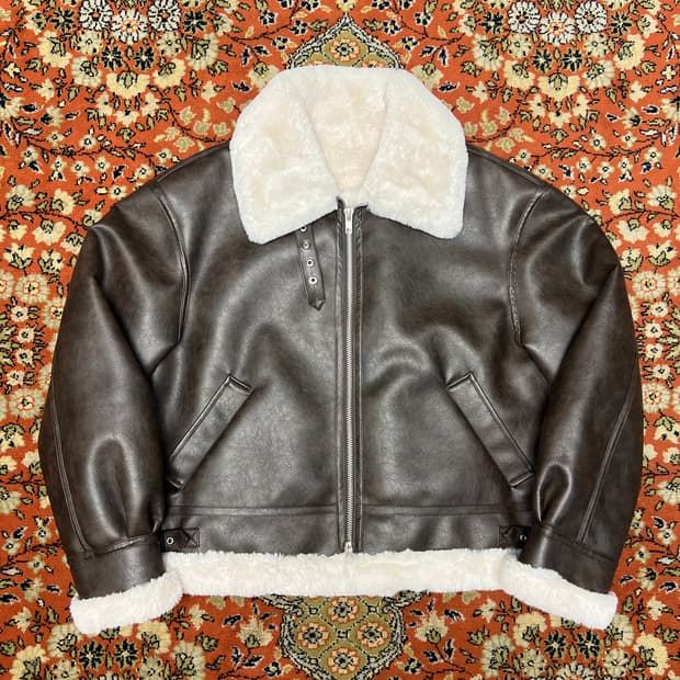 론트 비건레더 무스탕 브라운 L