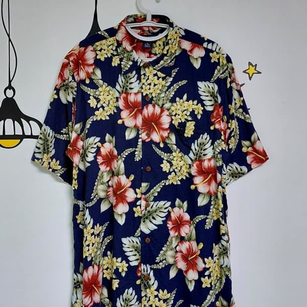 [M] Lands' End 레이온 100% 알로하 하와이안 셔츠