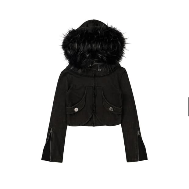 보니앤키예 퍼 후드집업 블랙 1사이즈