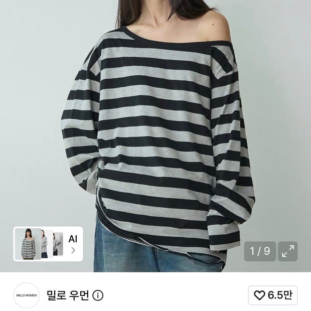 밀로우먼 원 숄더 디스트레스드 티셔츠 [스트라이프 블랙]