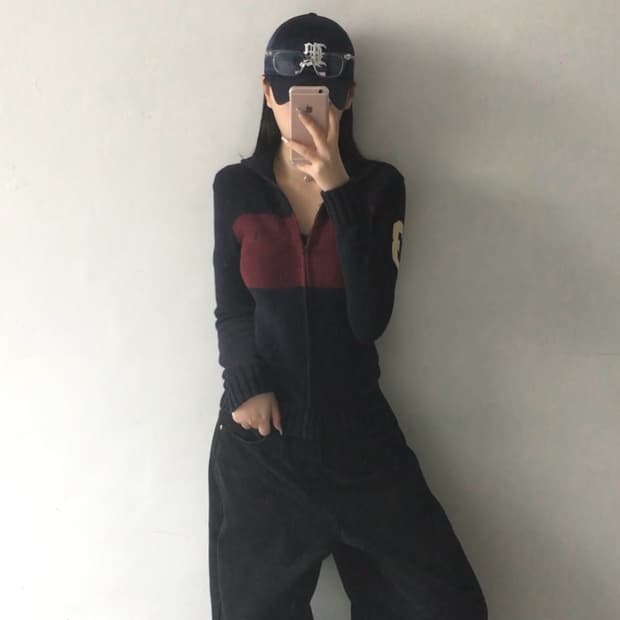 폴로 배색 니트집업