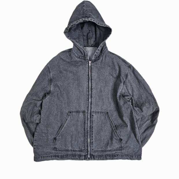[L] 피그먼트 워싱 흑청 데님 후드 집업 자켓