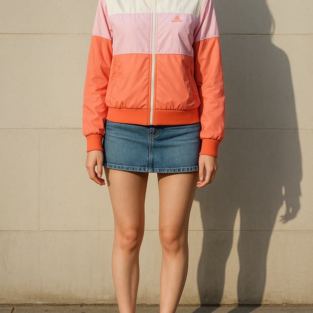 아디다스 컬러블록 바람막이 핑크 오렌지_90