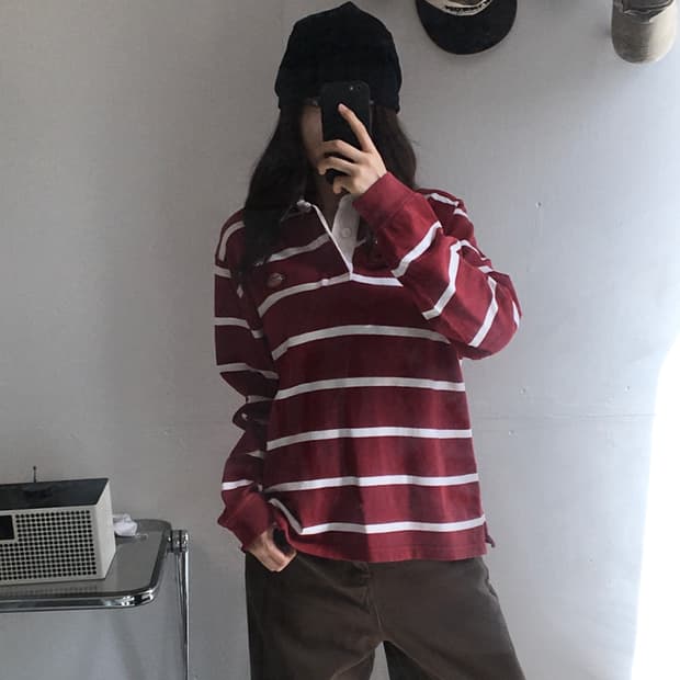 디키즈 스트라이프 롱슬리브 카라티