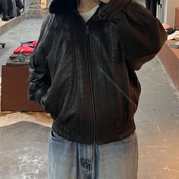 빈티지 양가죽 A-2 블랙 레더 봄버 자켓 H2361