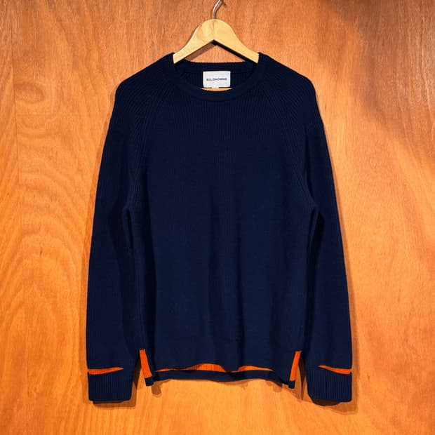 솔리드옴므 울 니트 L 네이비 오렌지