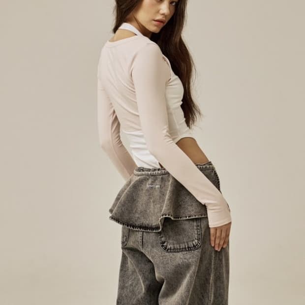 (M) 쓰리타임즈 ruffle baggy jeans 러플 배기진