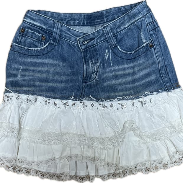 denim lace skrit