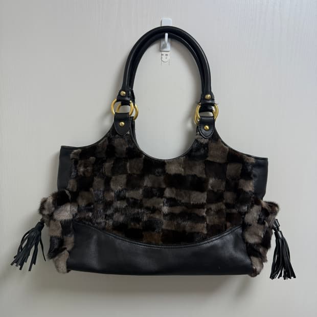 빈티지 리얼 밍크 퍼 테슬 토트백