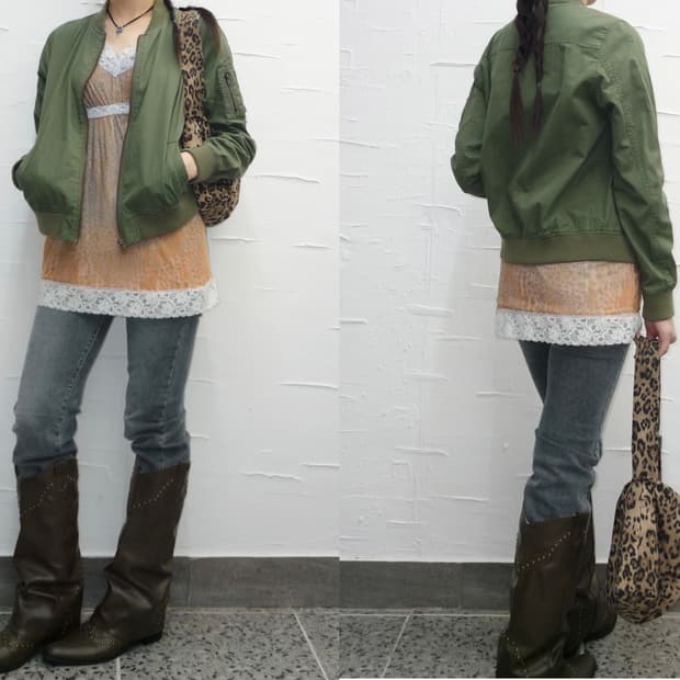 Slim fit khaki blouson jacket