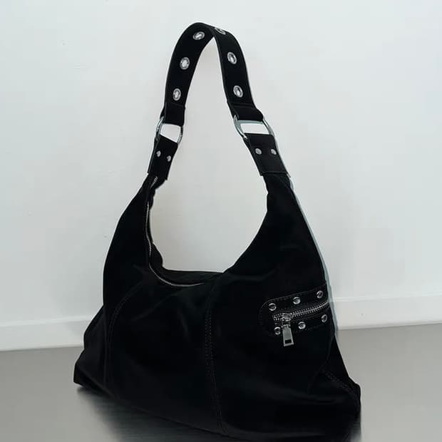 Stud zipper shoulder bag