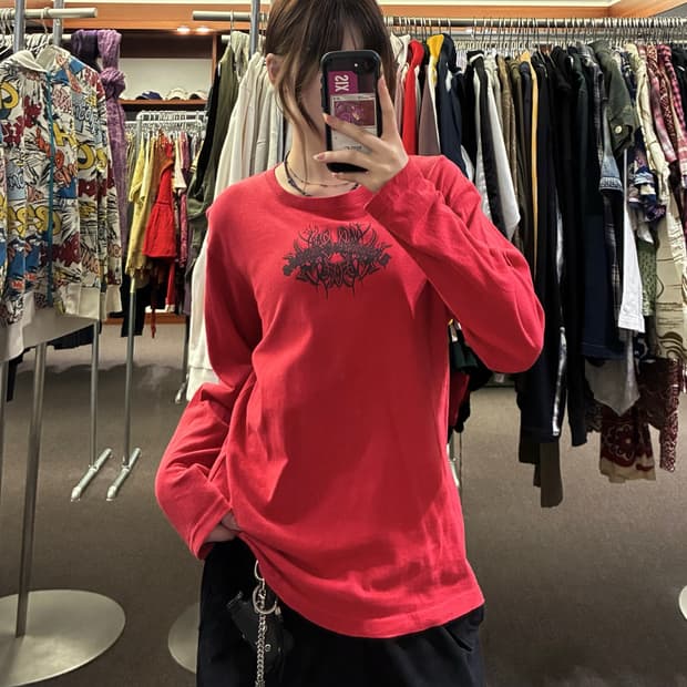 M)Side way 빈티지 펑크 레터링 레드 롱슬리브