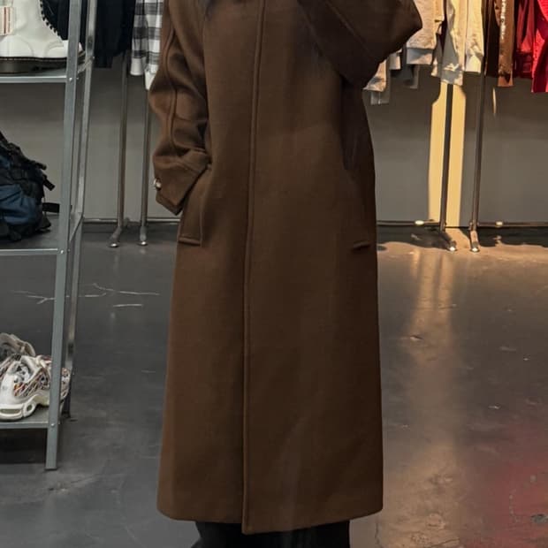 모한 울 버튼 카멜 롱 코트 A3344