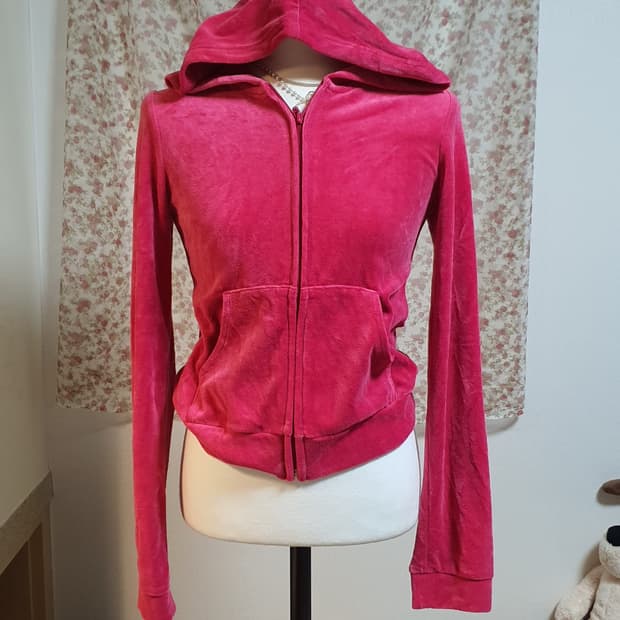 [y2k] 벨벳 후드 집업 레드 핑크