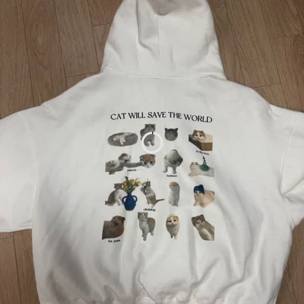 아케 고양이 흰색 후드티