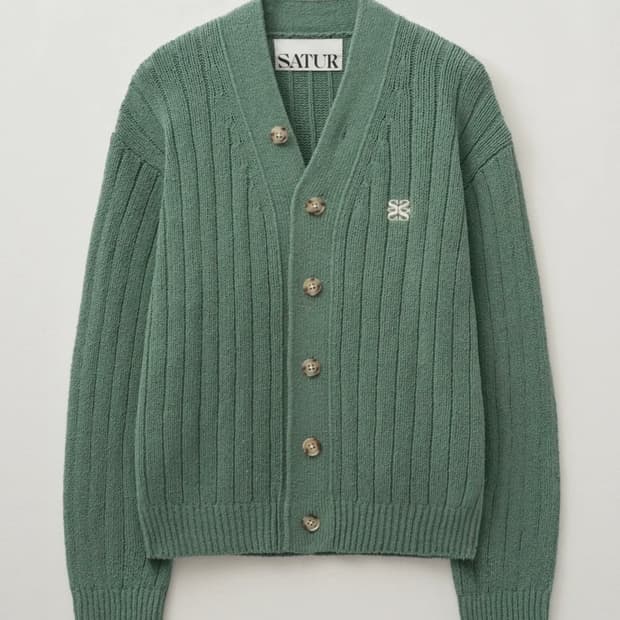 [세터/SATUR] 오버 사이즈 부클 가디건 세이지 그린 M