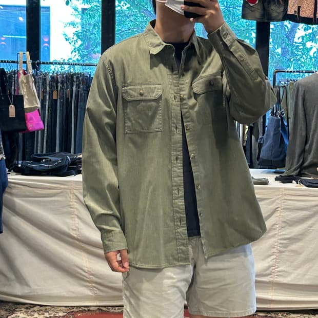 XL) Wrangler 랭글러 투포켓 워크웨어 코튼 셔츠 올리브