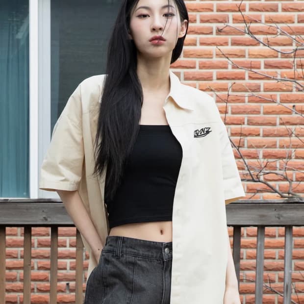 엑스톤즈 스켈레톤 코튼 볼링 셔츠 바닐라
