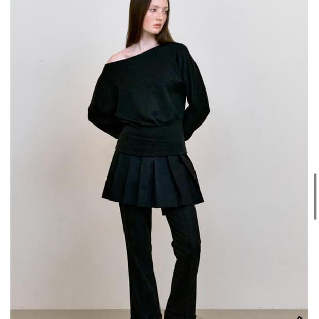 페인츄얼 플리티드 스커트 레이어드 팬츠 블랙 S