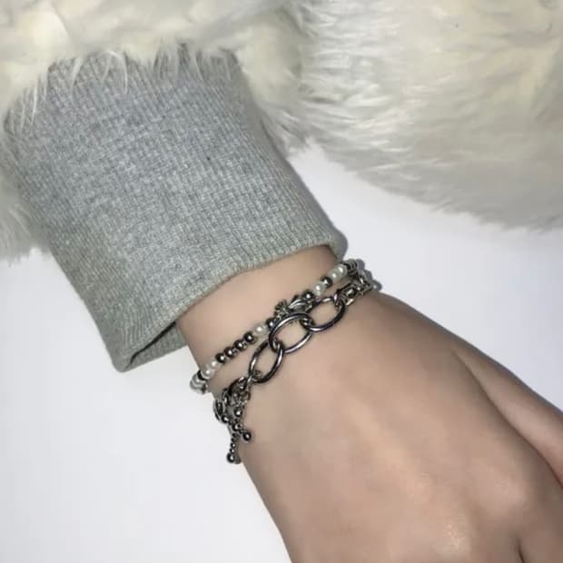 진주/체인 레이어드 팔찌 세트