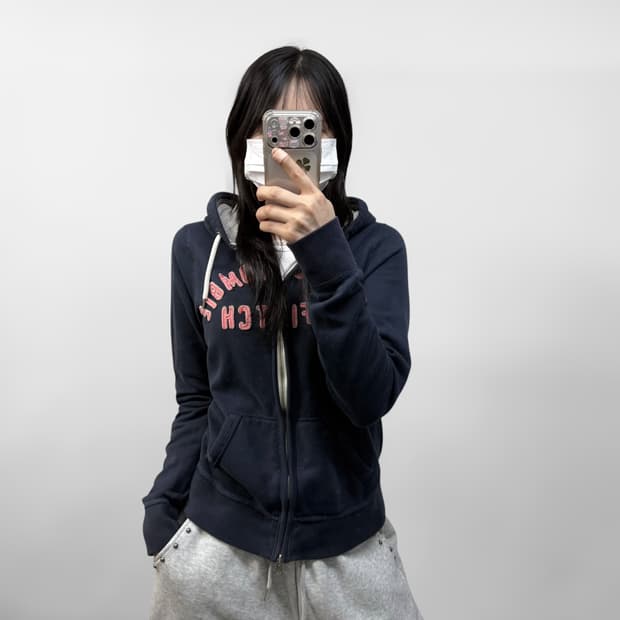 아베크롬비 아치 로고 후드집업 네이비