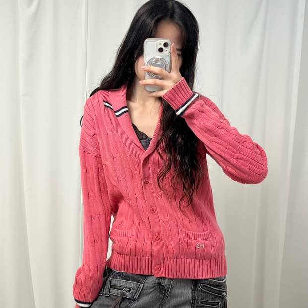Lacoste pink shawl collar cardigan