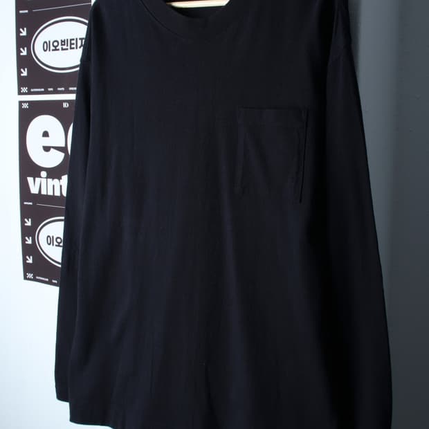 (2XL) 에잇세컨즈 긴팔티셔츠 빅사이즈 포켓 무지 블랙-H3H33935