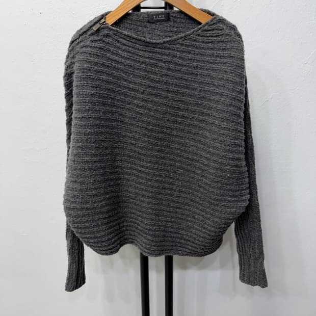 정품) TIME 타임 한섬 루즈핏 어깨 지퍼 니트 집업 90F