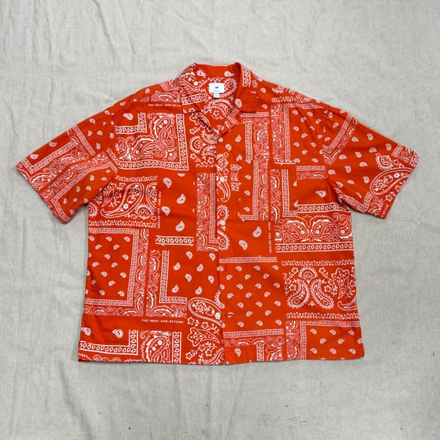 H&M 페이즐리 오렌지 반팔 셔츠 XL