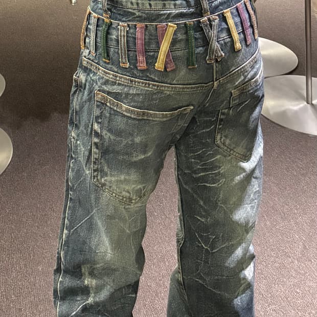 76)NYLAUS clothing 빈티지 레이어드 워싱 데님팬츠