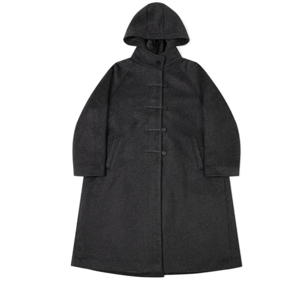 미세키서울 후드 롱 더블코트 차콜