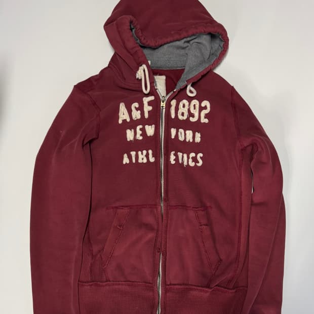 아베크롬비 시그니처 스펠아웃 기모 후드집업 L 버건디