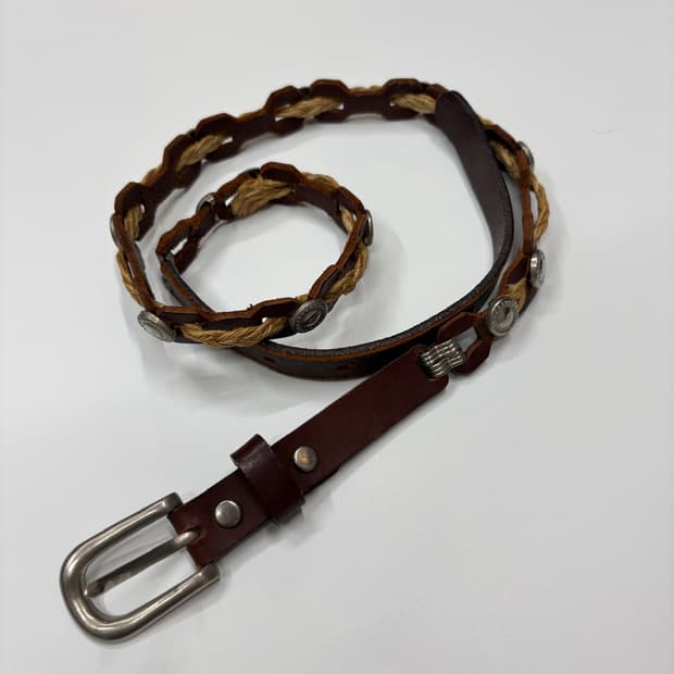 빈티지 웨스턴 브레이디드 위빙 레더 벨트