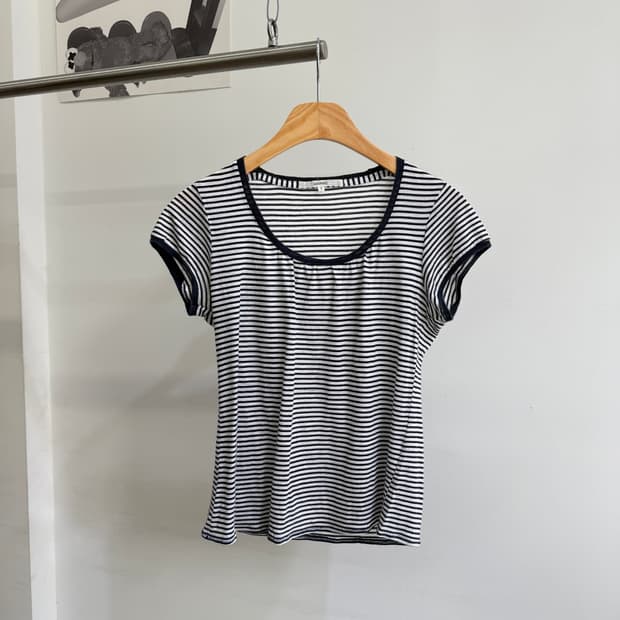 MACPHEE (Made in Japan) U넥 스트라이프 티셔츠