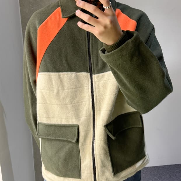 코스모슈 컬러블락 플리스 집 자켓