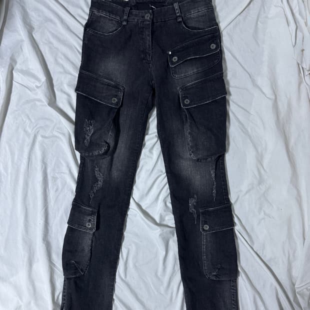 Masnada 슬림핏 데님 카고 팬츠 빈티지