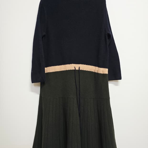 SJSJ 니트 플리츠 롱 원피스 모캐시미어 혼방