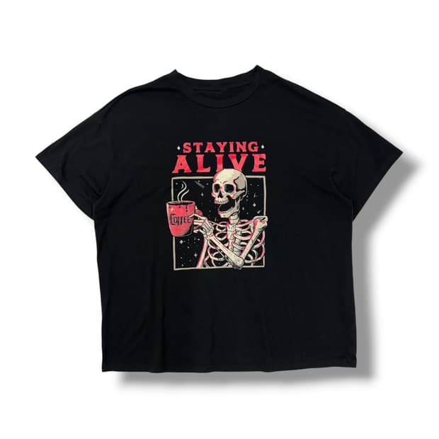 스컬 프린팅 빈티지 티셔츠 (2XL) 
