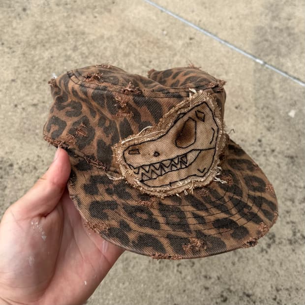 Distressed custom leopard pillbox CAP