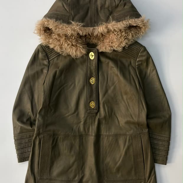 [XS] 토리버치 y2k 실비아 가죽 양털 퍼 후드티 자켓