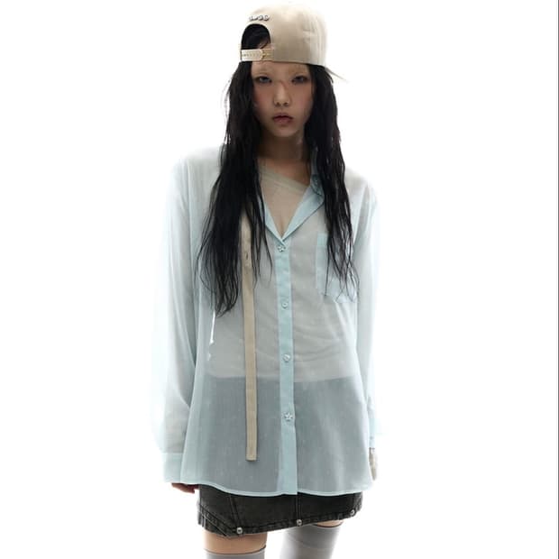 오호스(OJOS) Graphic Sheer Shirts 민트