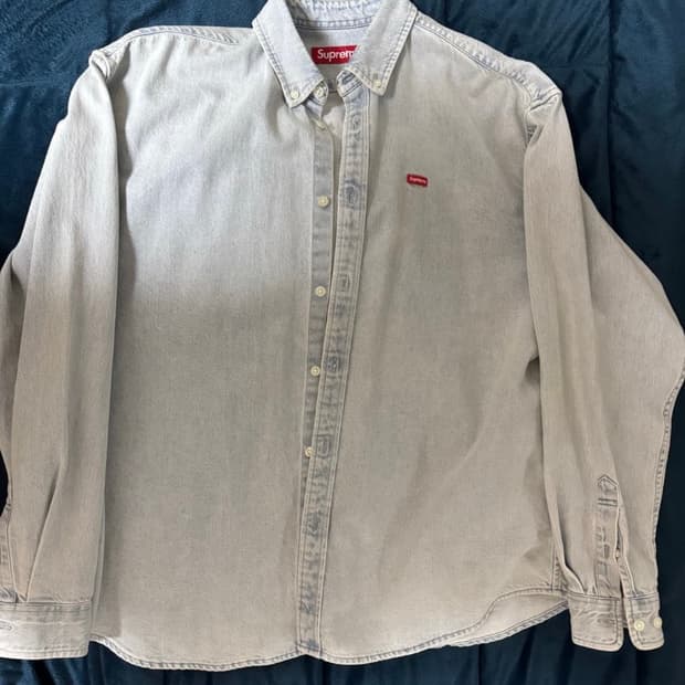 슈프림 스몰박스로고 워시드셔츠 블루 M