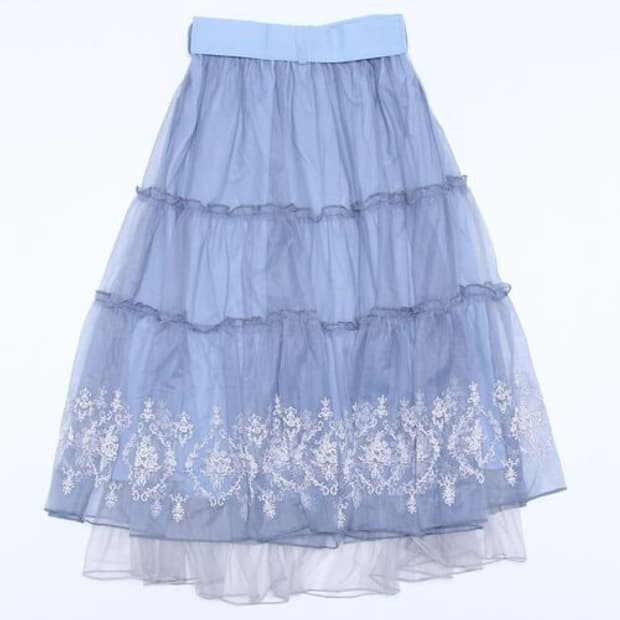 엑시즈팜)히메갸루 로리타양산형블루 캉캉 샤 레이스 시스루 로맨틱 롱스커트