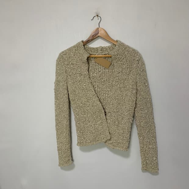 한섬 타임 빈티지 원버튼 니트 크롭가디건 베이지 아이보리 여성 S-M